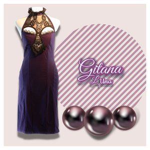 PLUM LAVINA LACE HALTER PURPLE DRESS